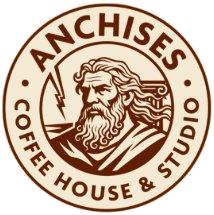 Anchises Coffee House and Studio — circular badge logo showing a bearded classical figure framed by the words ANCHISES and COFFEE HOUSE & STUDIO